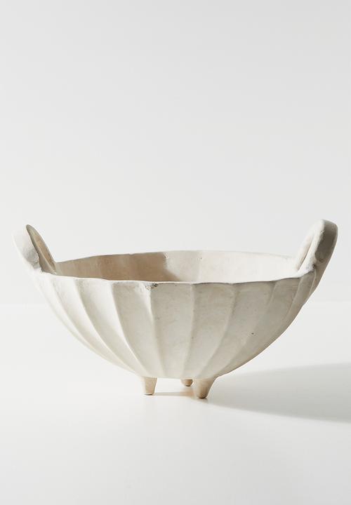 Fluted Papermache Decor Bowl - White