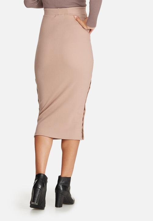 Missguided - Double popper ribbed midi skirt