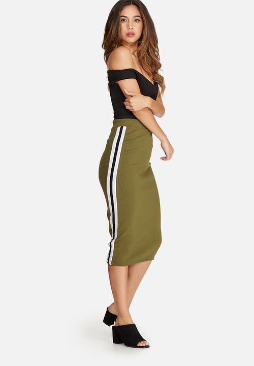 Missguided - Rib side stripe midi skirt