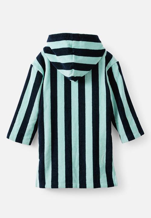 Cotton On - Kids Zip Thru Hooded Towel - Squid Ink/Aquamarine Bold Stripe