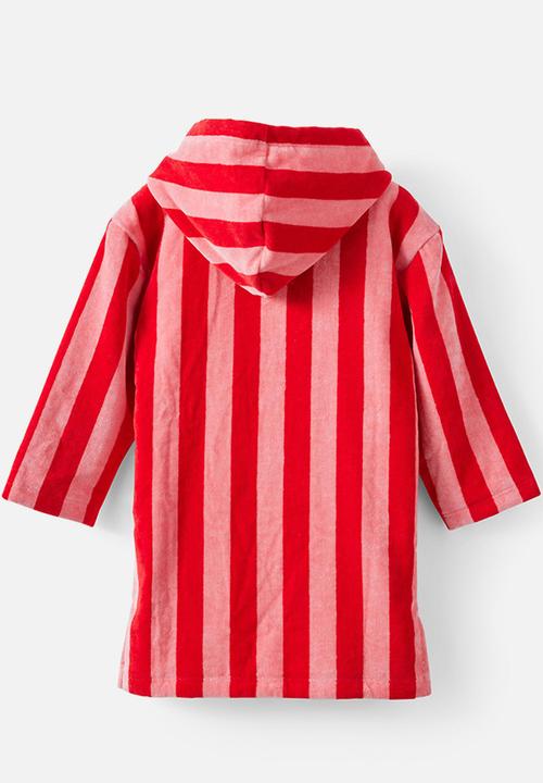 Cotton On - Kids Zip Thru Hooded Towel - Sunkissed/Varsity Red Bold Stripe