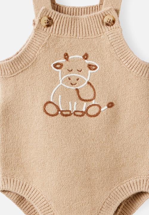 Cotton On - Organic Knit Bubbysuit - Latte Cream/Cow