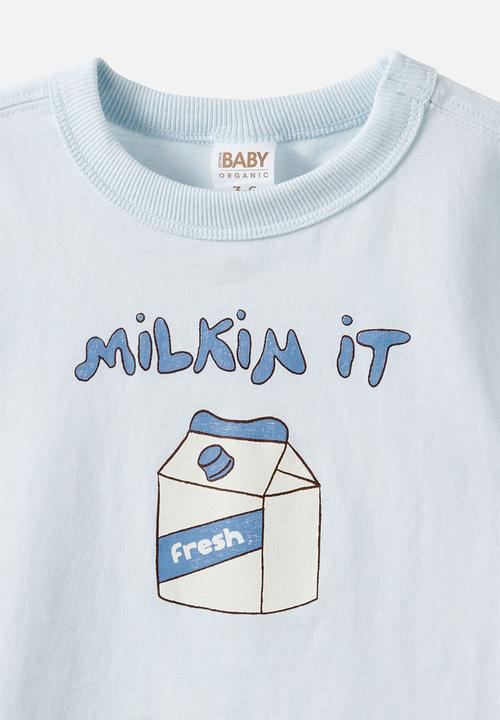 Cotton On - Bobbi Short Sleeve Graphic Tee - Blue Whisper/Milkin It