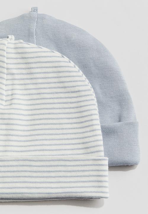 H&M - 2-Pack cotton beanies - light dusty blue/striped