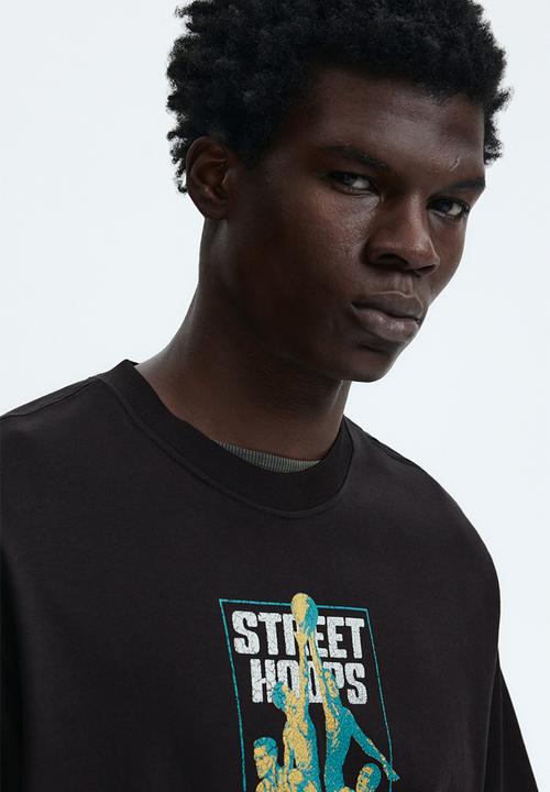 H&M - Loose fit printed t-shirt - brown/street hoops