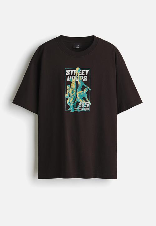 H&M - Loose fit printed t-shirt - brown/street hoops