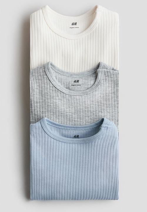 H&M - 3-Pack ribbed bodysuits - light blue/light grey