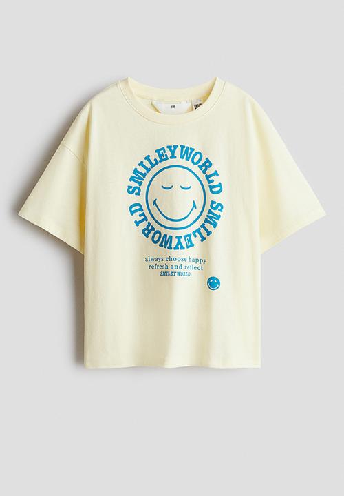 H&M - Printed cotton T-shirt - light yellow/smileyworld