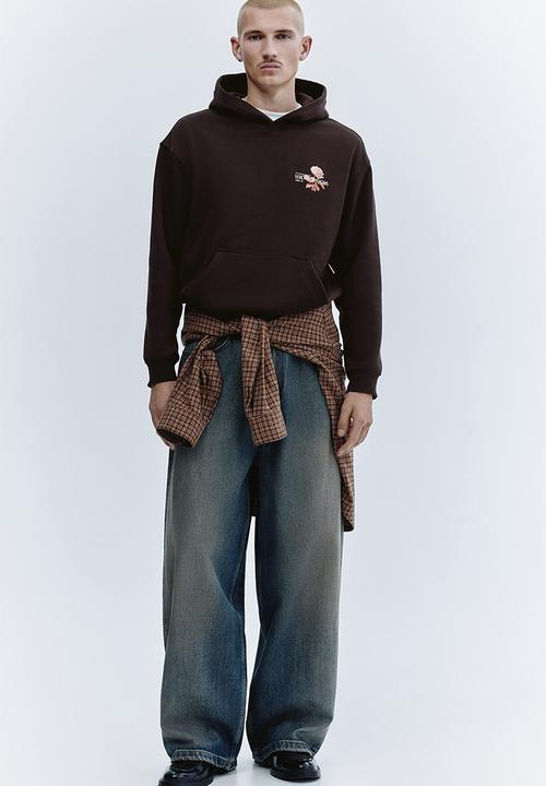 Relaxed fit printed hoodie - dark brown/verdant blooms