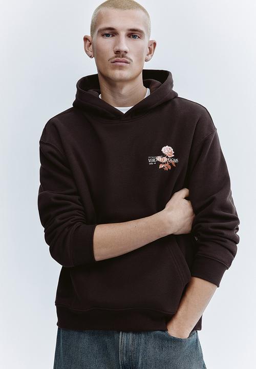 H&M - Relaxed fit printed hoodie - dark brown/verdant blooms