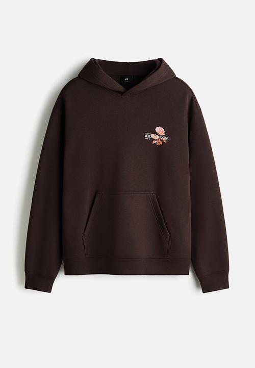 H&M - Relaxed fit printed hoodie - dark brown/verdant blooms
