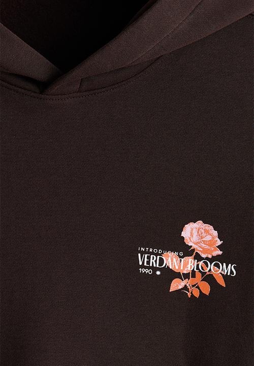 H&M - Relaxed fit printed hoodie - dark brown/verdant blooms