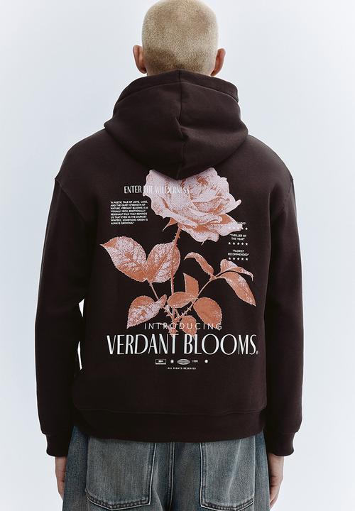 H&M - Relaxed fit printed hoodie - dark brown/verdant blooms