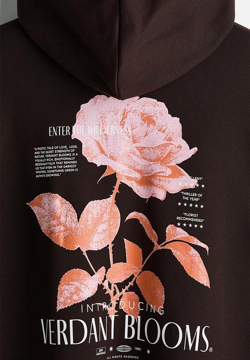 H&M - Relaxed fit printed hoodie - dark brown/verdant blooms