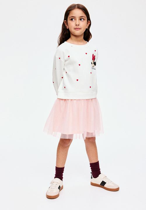 Printed tulle-skirt sweatshirt dress - light pink/minnie mouse