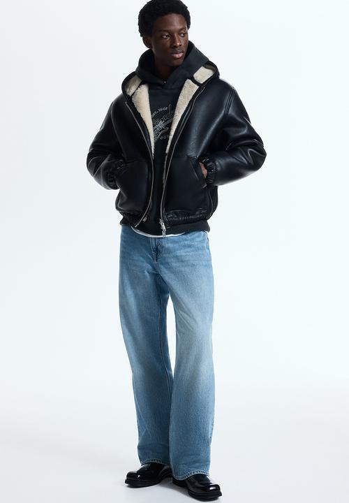 H&M - Loose fit printed hoodie - black/fender