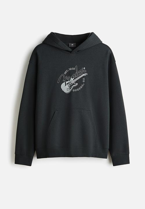 H&M - Loose fit printed hoodie - black/fender