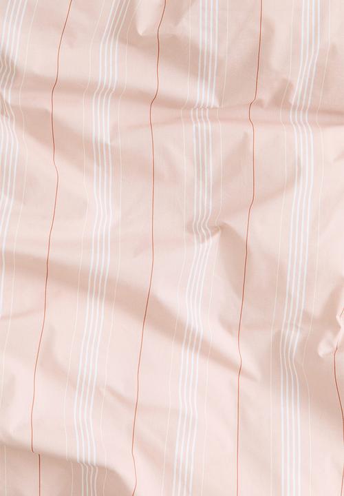 H&M - Cotton percale double/king duvet cover set - light pink/striped