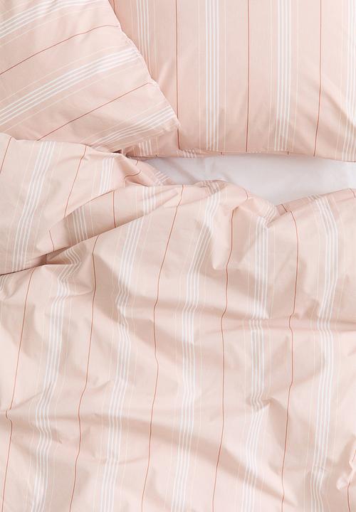 H&M - Cotton percale double/king duvet cover set - light pink/striped