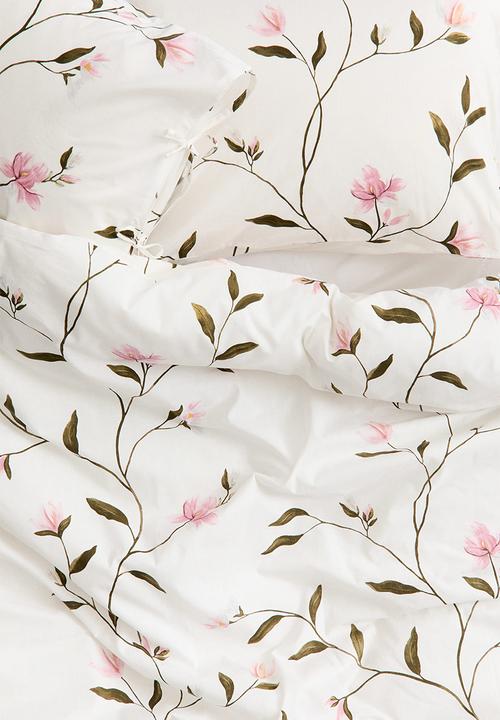 H&M - Cotton double/king duvet cover set - white/floral