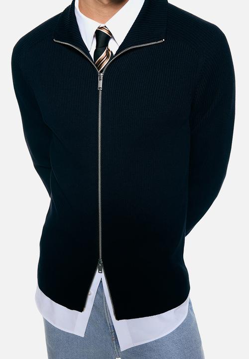 H&M - Slim fit rib-knit cardigan - navy blue