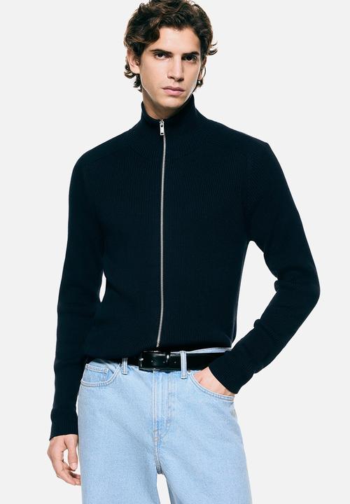 H&M - Slim fit rib-knit cardigan - navy blue