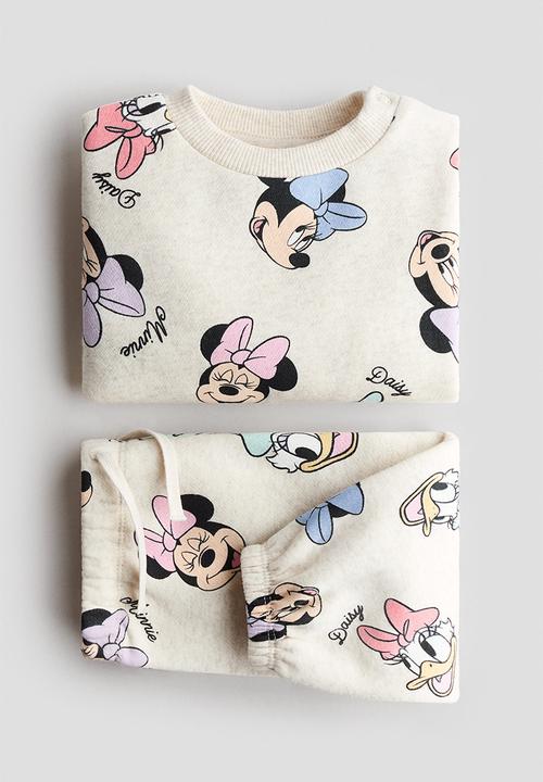H&M - 2-piece printed sweatshirt set - light beige/minnie mouse