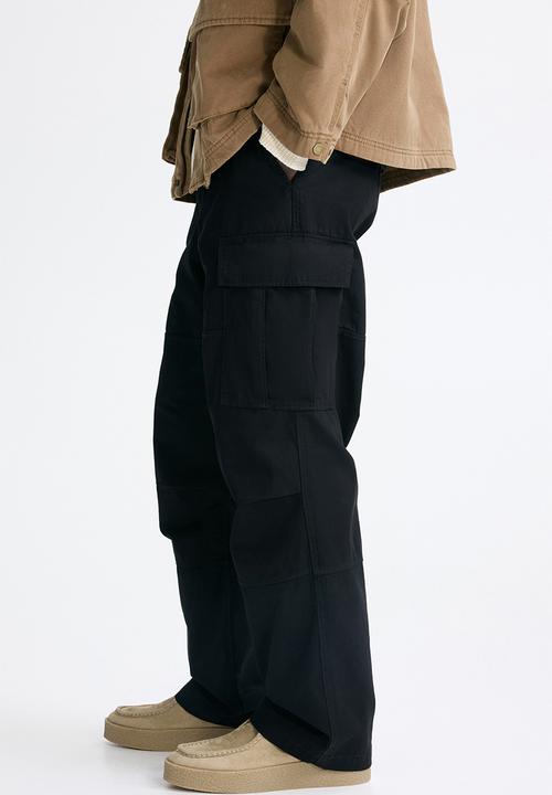H&M - Relaxed fit cotton cargo trousers - black