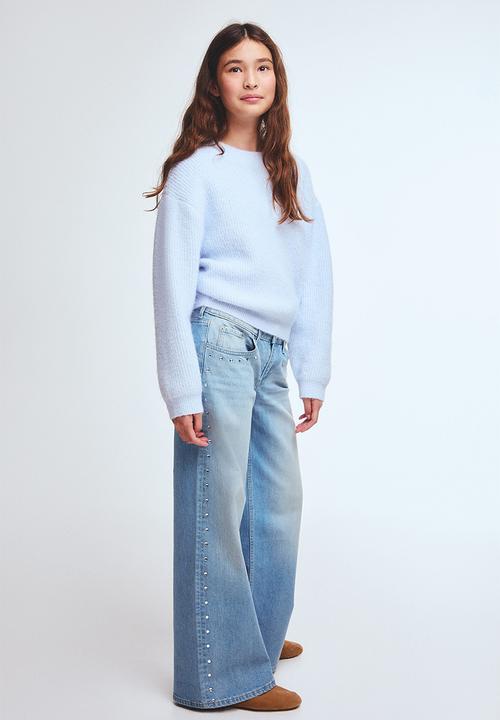 H&M - Studded wide leg low jeans - light denim blue/studs