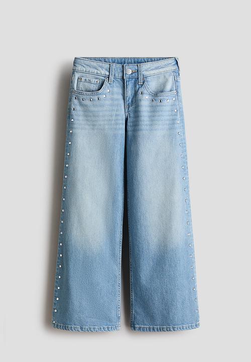 H&M - Studded wide leg low jeans - light denim blue/studs