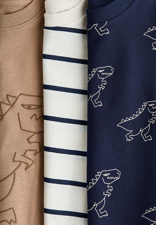 H&M - 3-pack cotton T-shirts - beige/dinosaurs