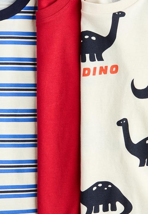 H&M - 3-Pack cotton T-shirts - red/dinosaurs