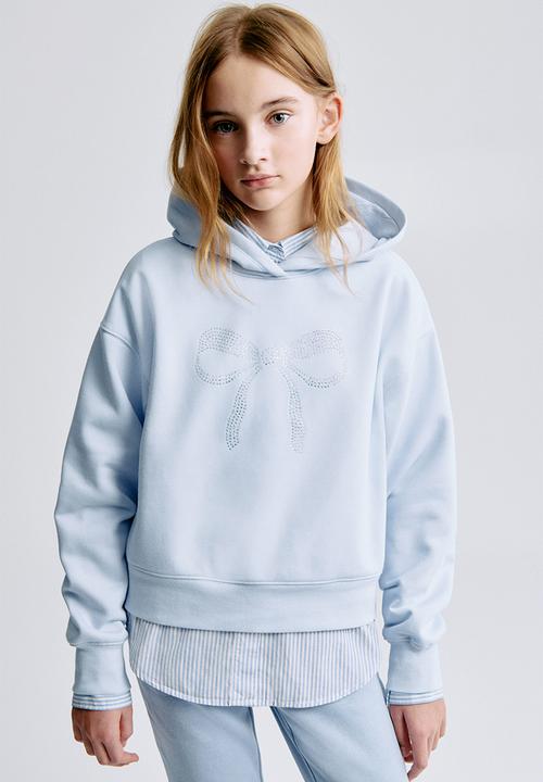 H&M - Oversized motif-detail hoodie - light blue/bow