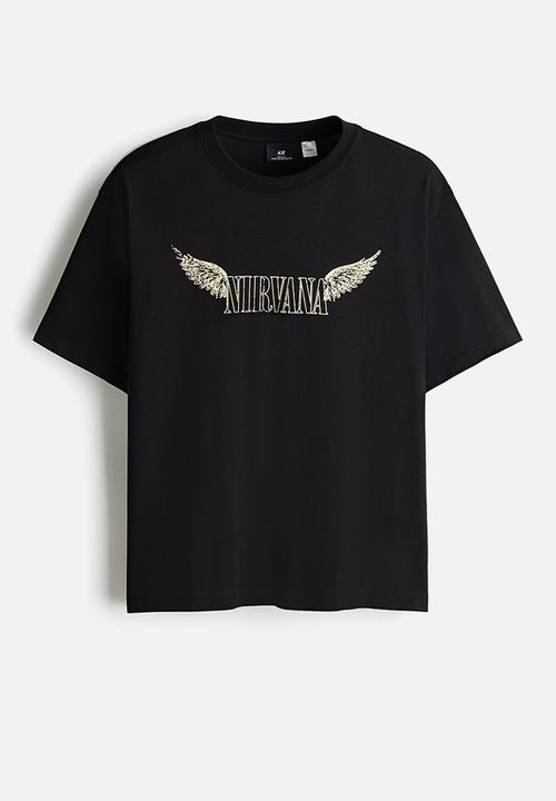 H&M - Loose fit printed T-shirt - black/nirvana