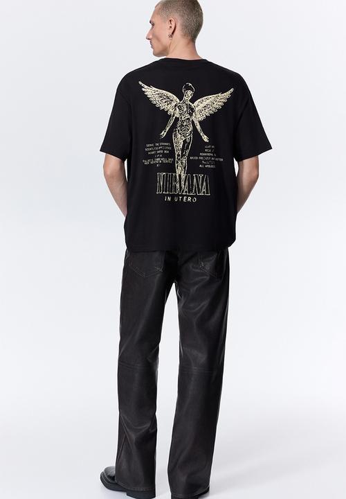 H&M - Loose fit printed T-shirt - black/nirvana
