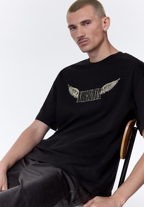 H&M - Loose fit printed T-shirt - black/nirvana