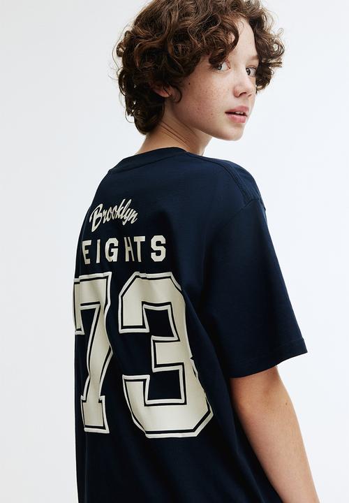 H&M - Loose-fit printed t-shirt - navy blue/brooklyn