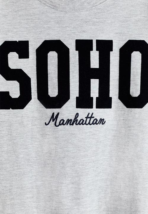 H&M - Loose-fit printed T-shirt - light grey/soho