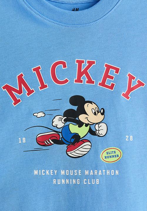 H&M - Printed cotton T-shirt - blue/mickey mouse
