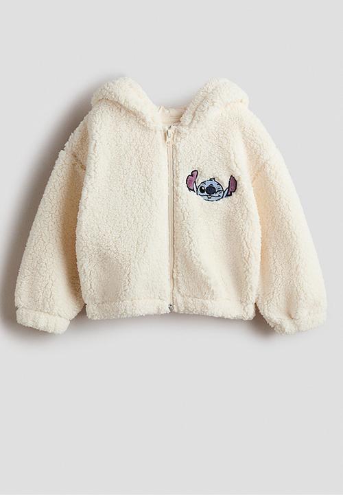 Appliqued hooded teddy jacket - cream/lilo & stitch