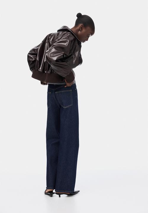 H&M - Wide high waist jeans - navy denim blue