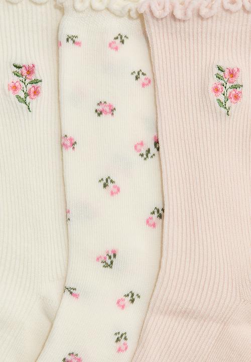 H&M - 5-pack rib-knit socks - white/floral