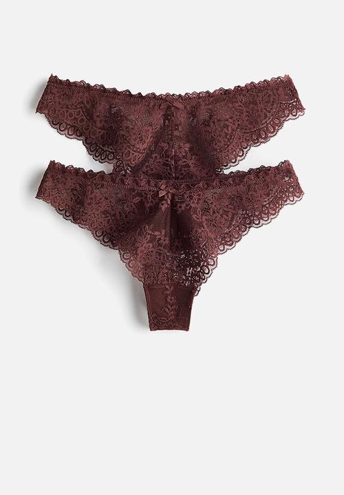 H&M - 2 Pack lace Brazilian briefs - rust brown