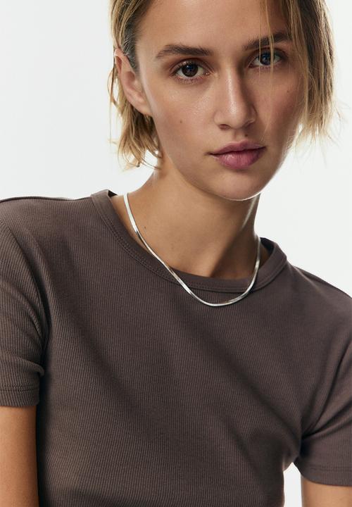 H&M - Ribbed t-shirt - dark mole