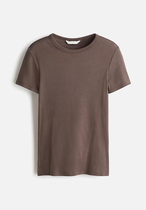 H&M - Ribbed t-shirt - dark mole