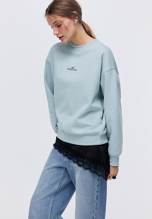 H&M - Text-motif sweatshirt - light turquoise/art collective