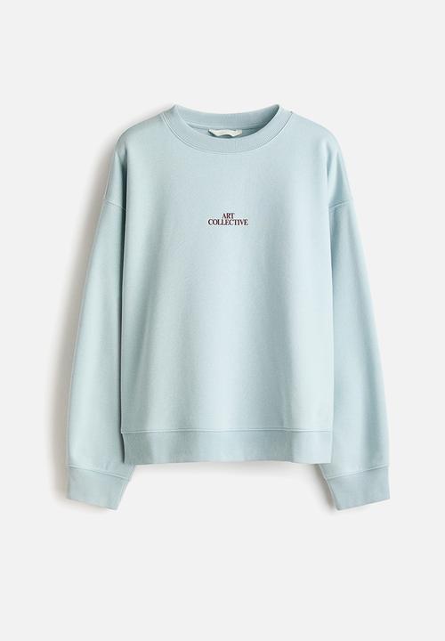 H&M - Text-motif sweatshirt - light turquoise/art collective
