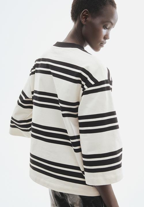 H&M - Loose-fit cotton top - white/black striped