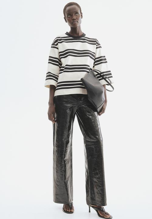 H&M - Loose-fit cotton top - white/black striped