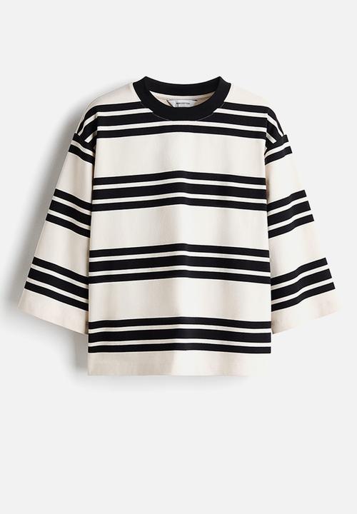 H&M - Loose-fit cotton top - white/black striped